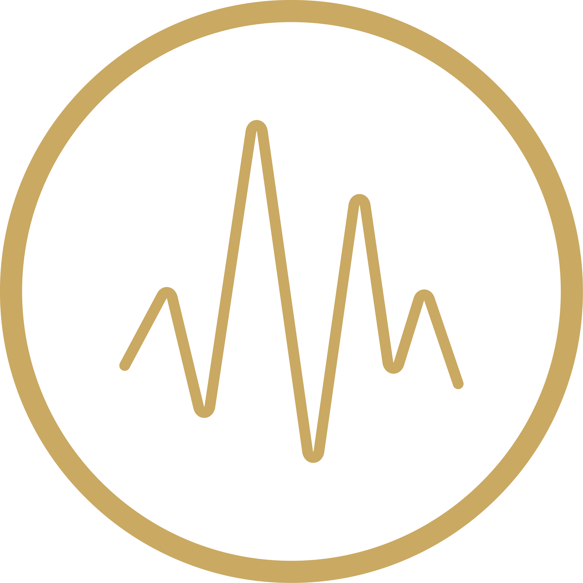 Gold circular logo with a stylized heartbeat line inside
