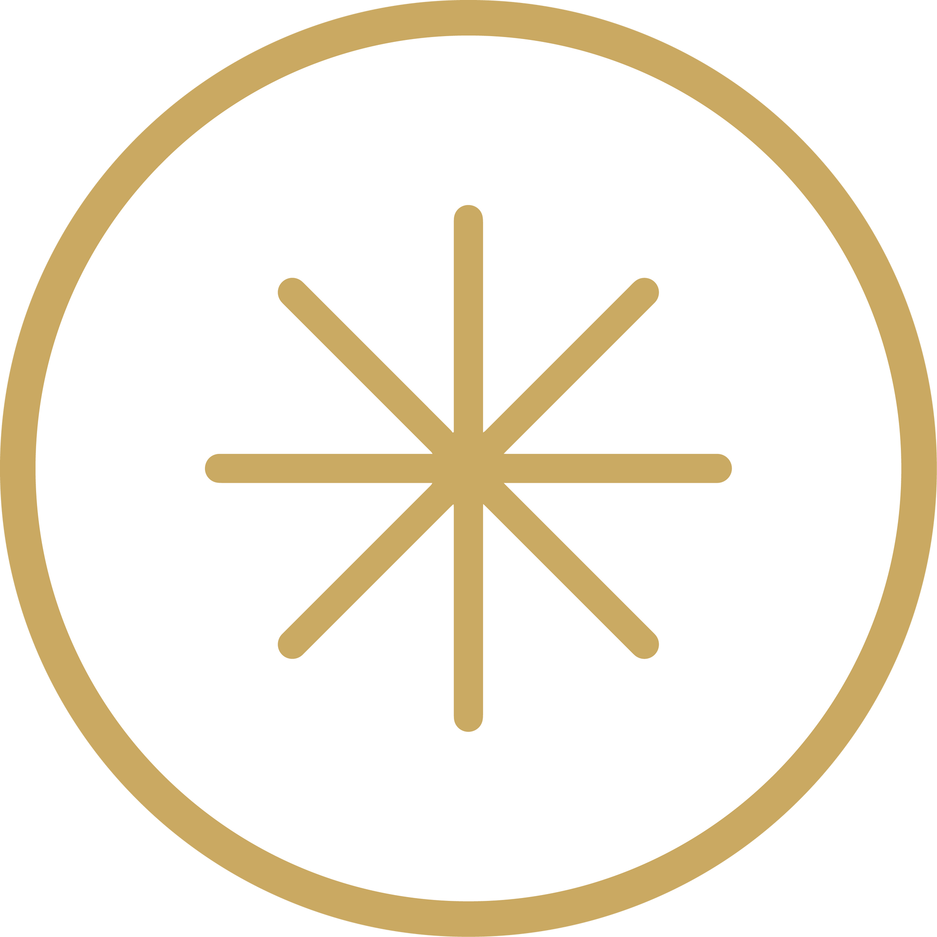 Gold asterisk inside a thin gold circle on a white background