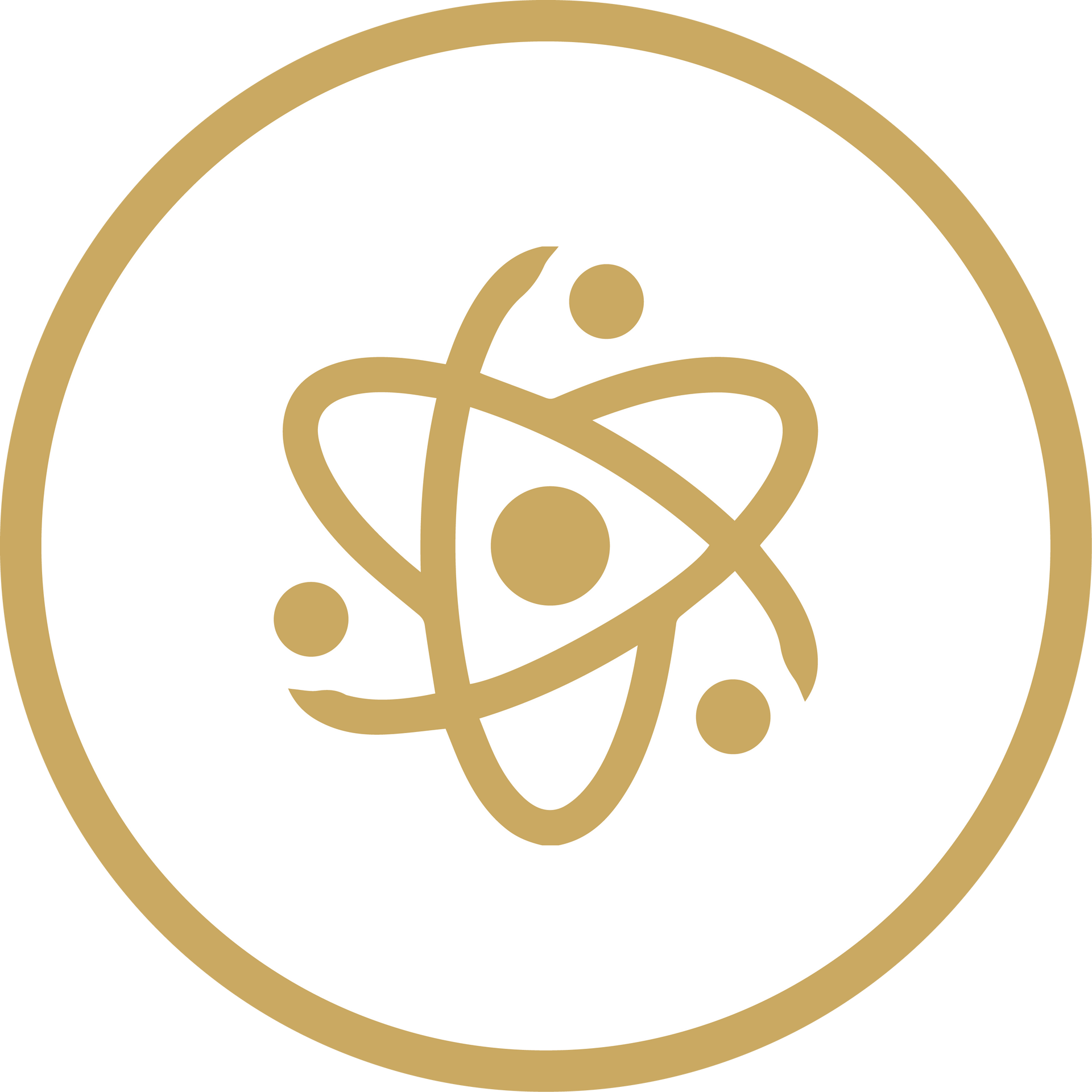 Gold atomic symbol inside a gold circle on a white background
