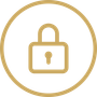 Gold padlock icon inside a gold circle on a white background