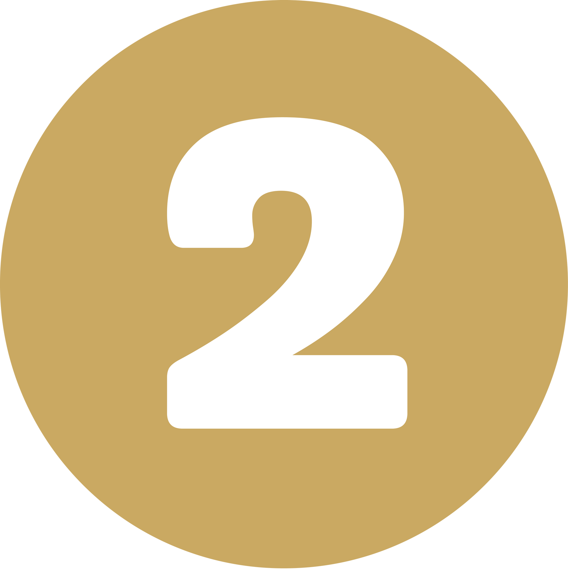 Gold circle with a white number 2 centered inside