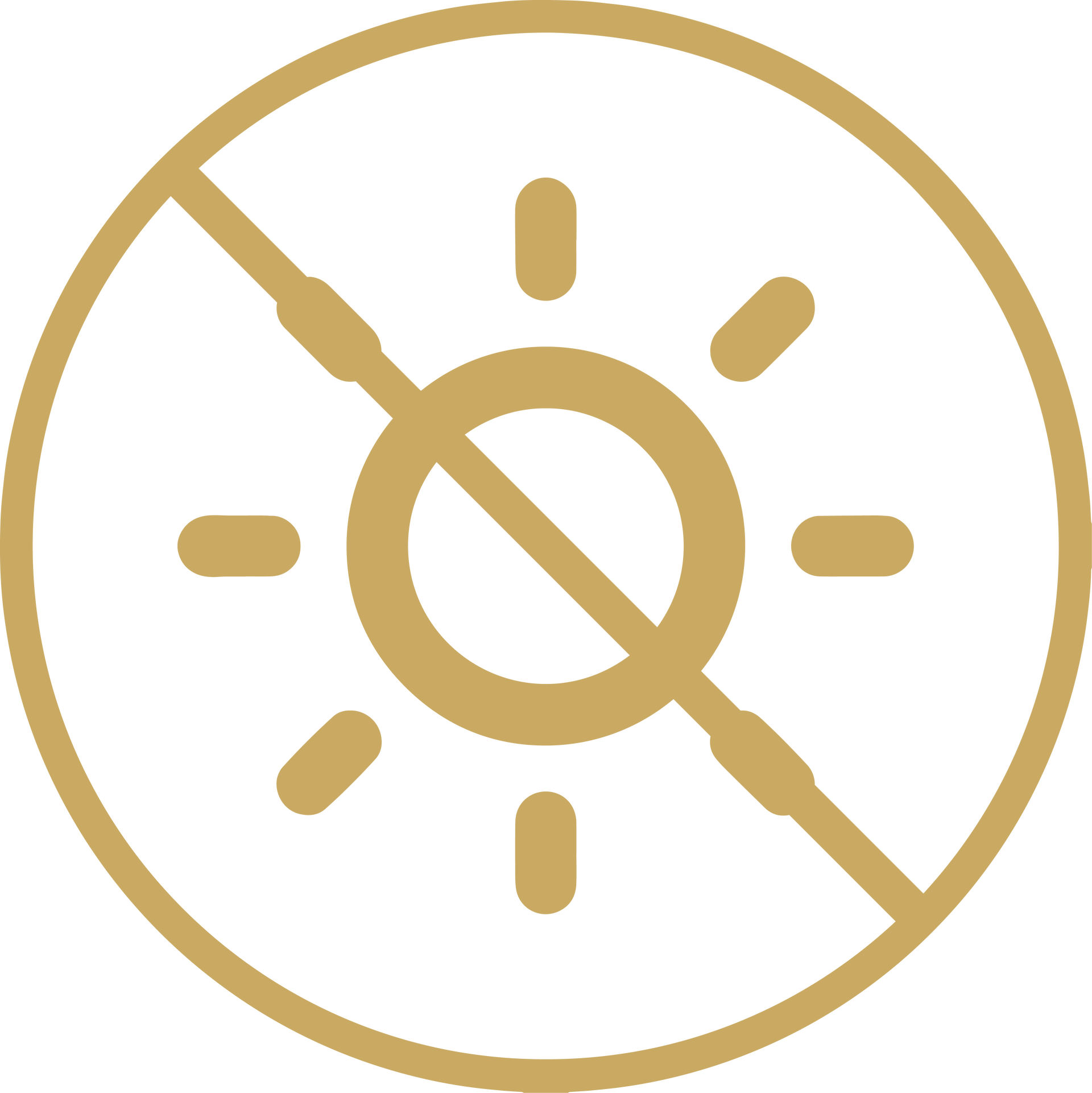 Gold crossed-out sun icon on a white background, indicating no brightness or disabled light mode.