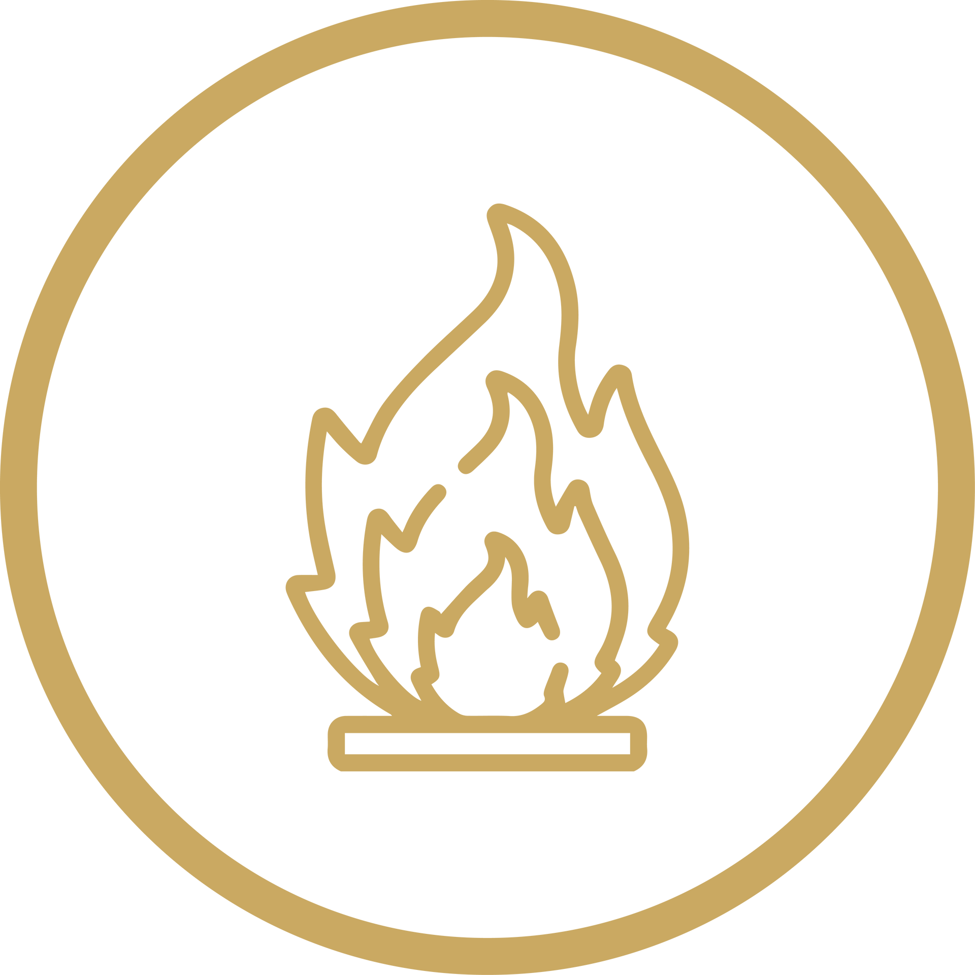 Gold flame icon inside a gold circle on a white background.