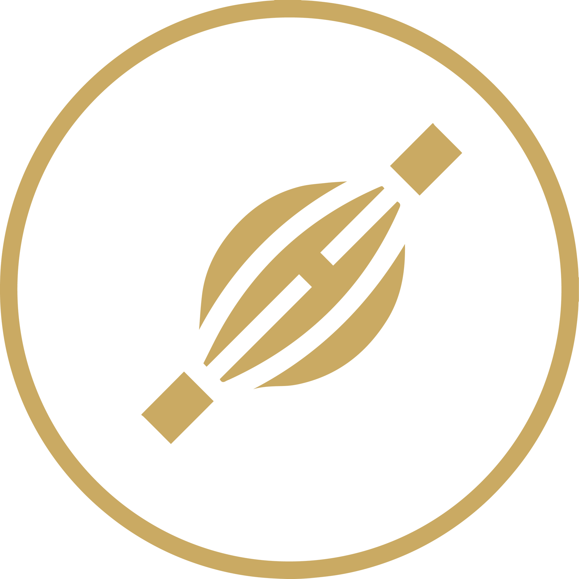 Gold circular logo with a stylized seed or leaf in the center