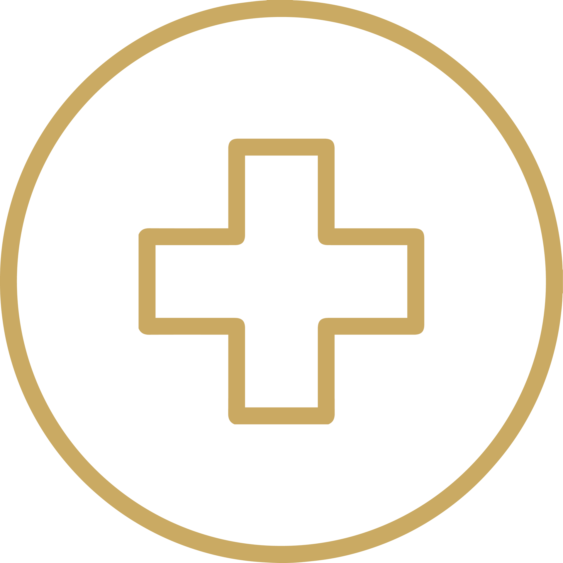 Gold medical cross inside a gold circle on a white background