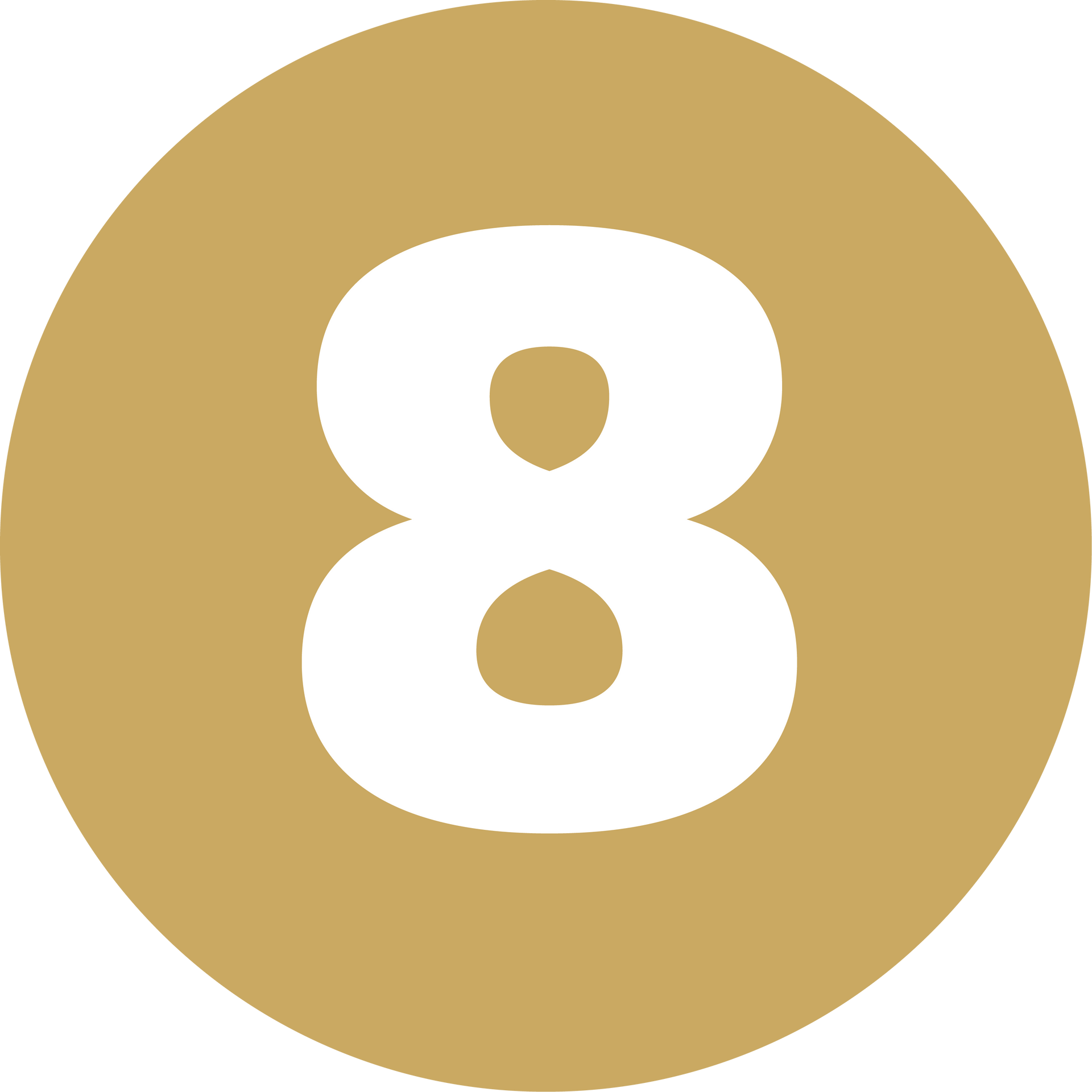 White number 8 centered in a gold circle icon