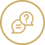 Gold circular logo with wavy lines inside on a white background