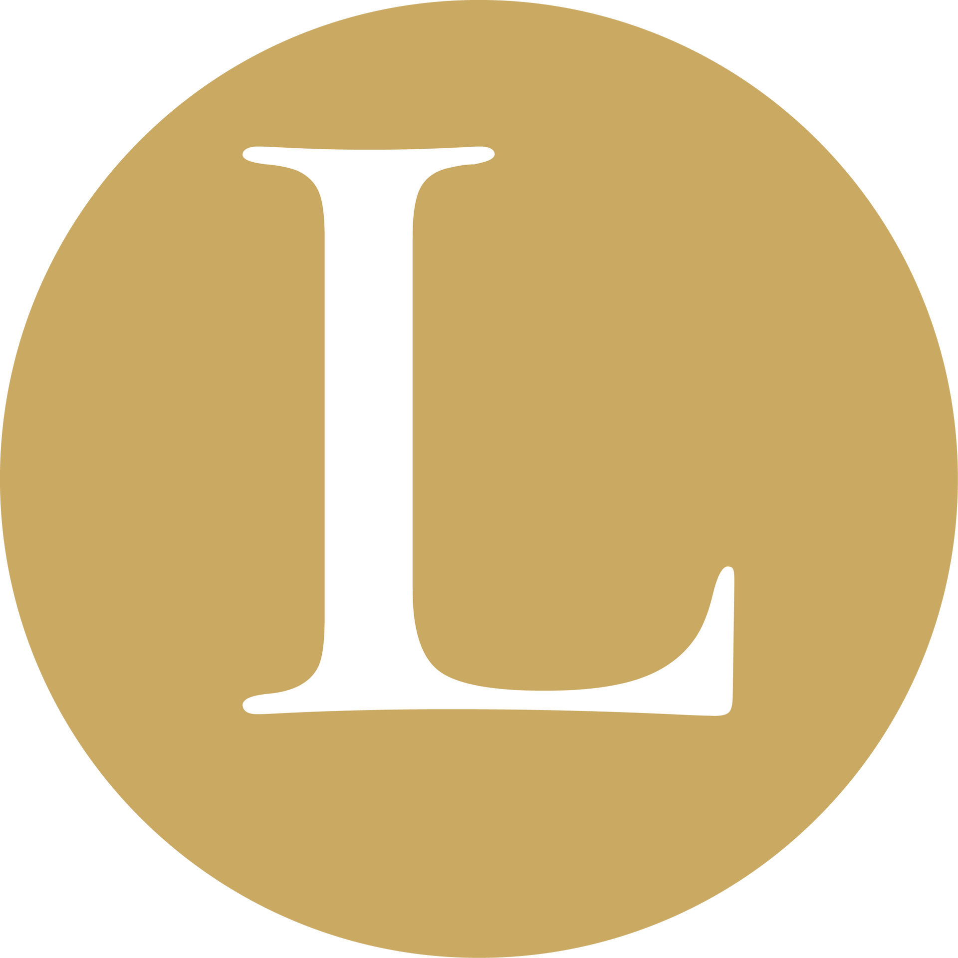 White letter “L” on a gold circular background.