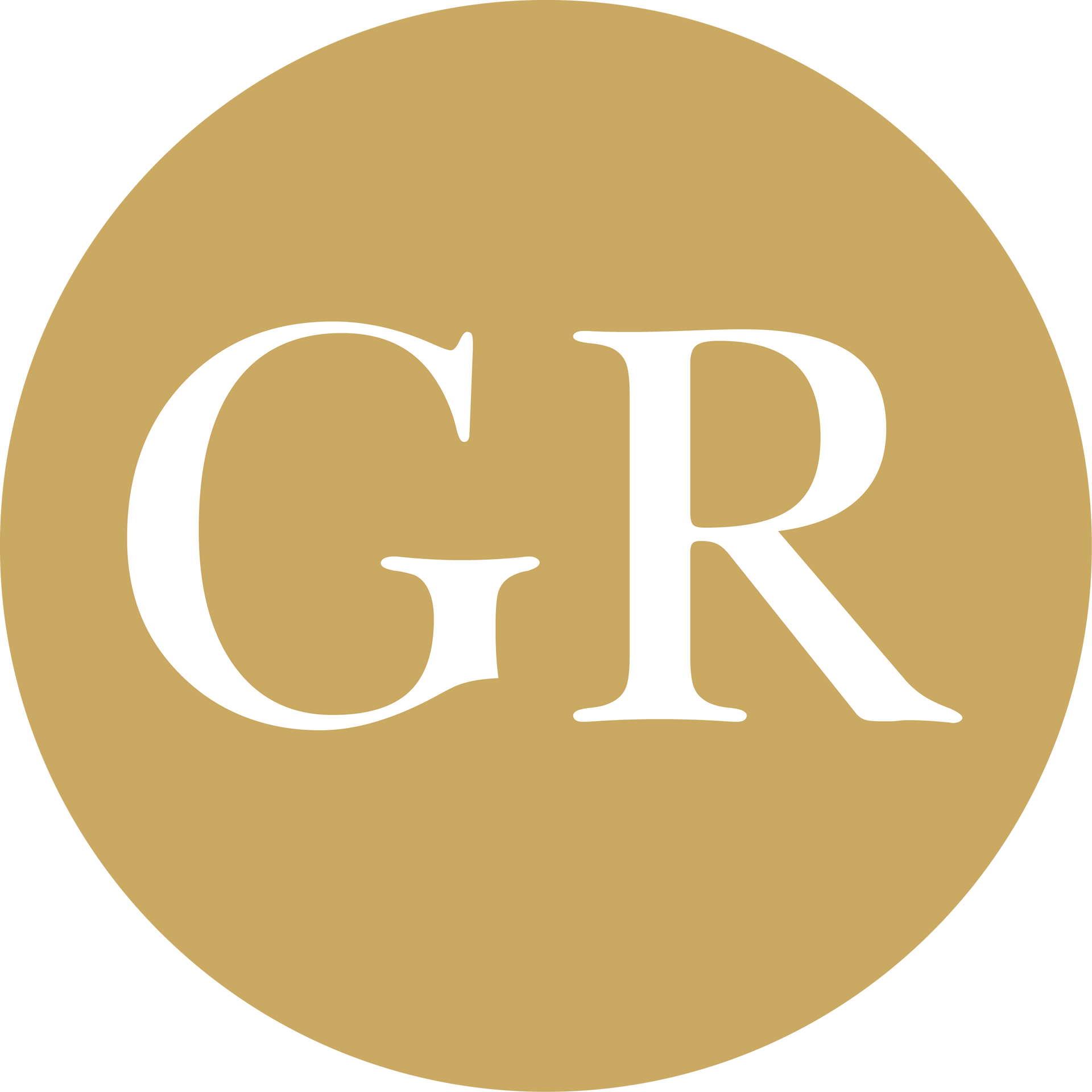 Gold circle logo with white “GR” letters