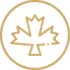 Gold maple leaf inside a gold circle on a white background