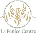 Gold phoenix logo with heartbeat line and the text “La Fenice Centre” on a white background