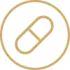 Gold outlined pill icon inside a gold circle on a white background