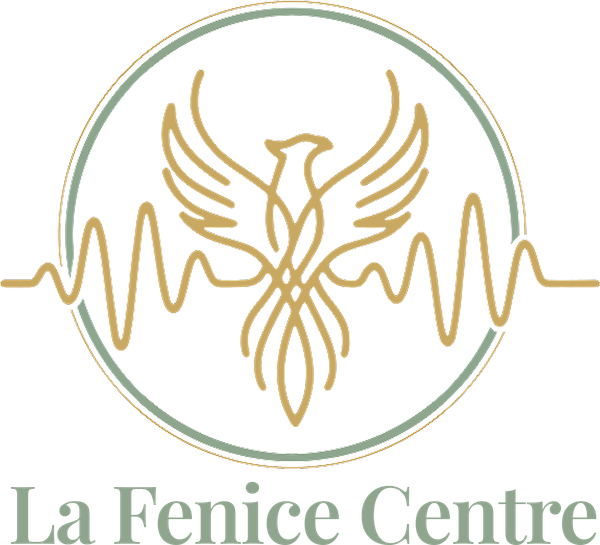 Gold phoenix logo with heartbeat line and the text “La Fenice Centre” on a white background