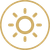 Gold sun icon inside a circle on a white background