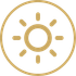 Gold sun icon inside a circle on a white background, representing daylight or brightness