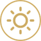 Gold sun icon inside a circle on a white background, representing daylight or brightness