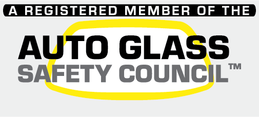 Logo for the Auto Glass Safety Council; black text on a white background, highlighted by a yellow arc.