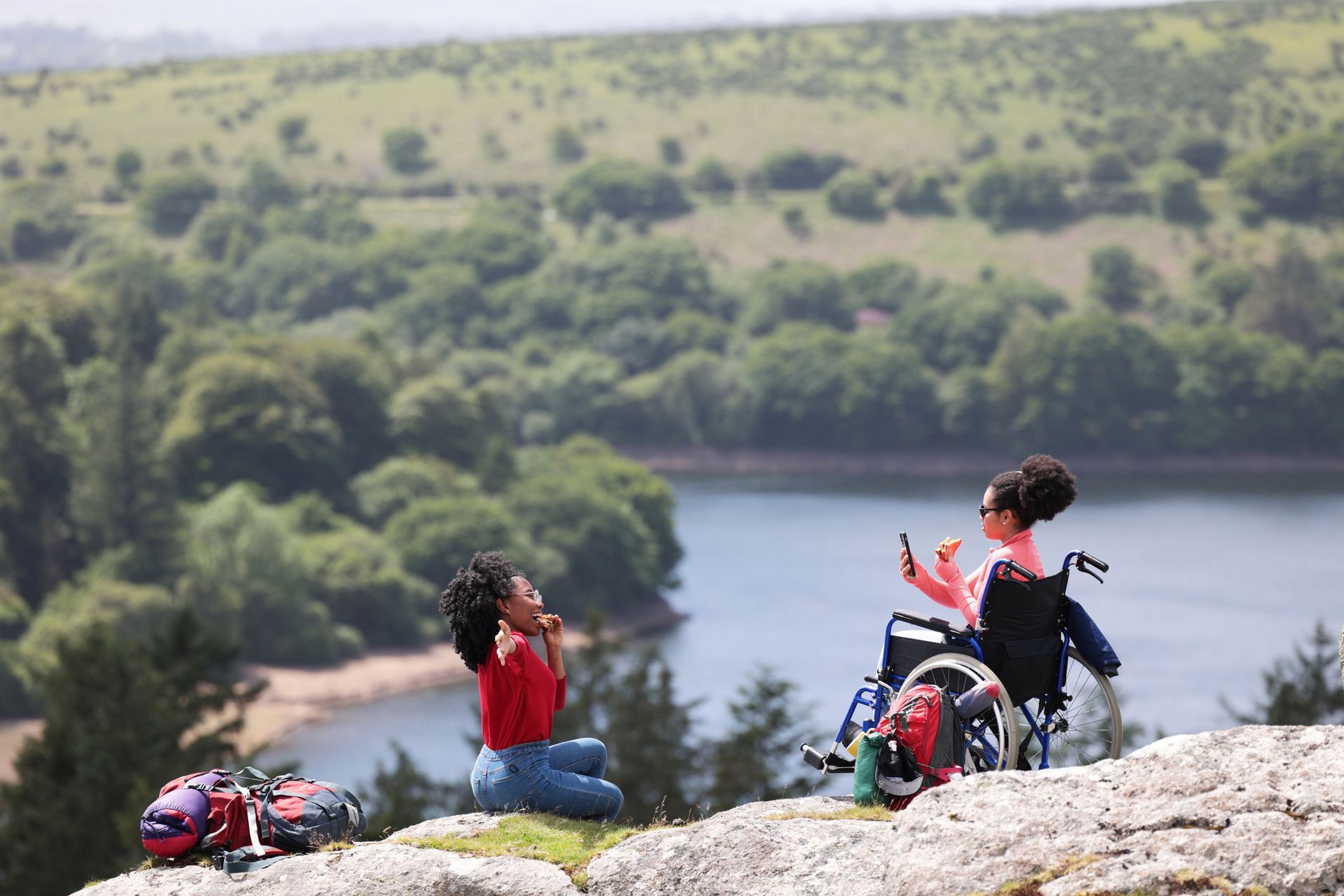 Two friends on a scenic hill. Two friends on a scenic hill.