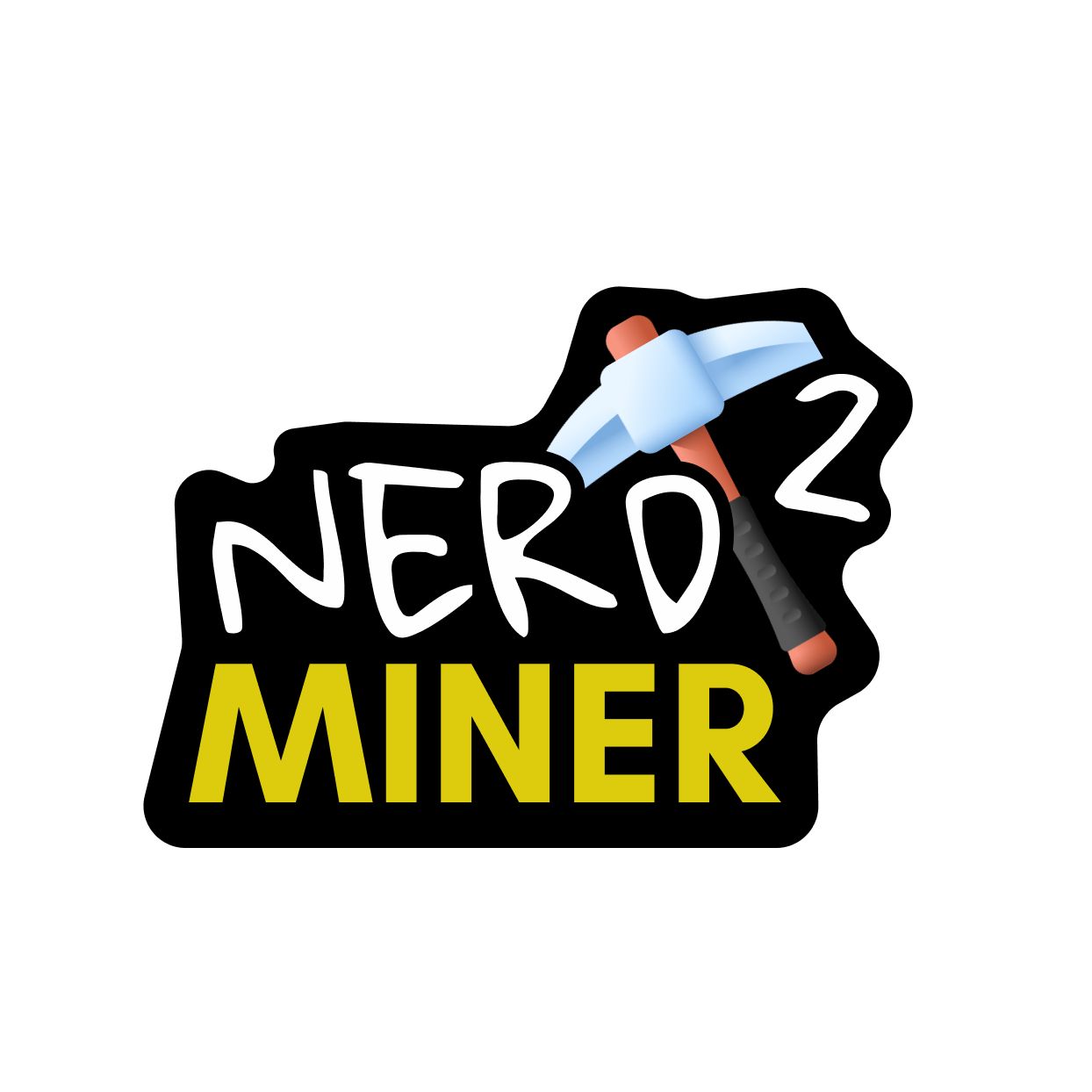 Logotipo con texto "NERO MINER 2" y pico sobre fondo negro y amarillo.