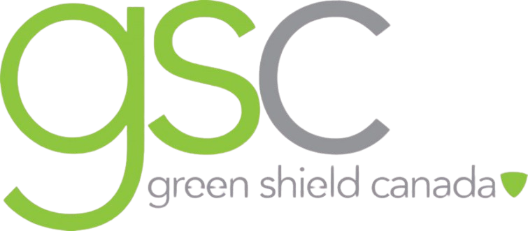A green and gray logo for gsc green shield canada