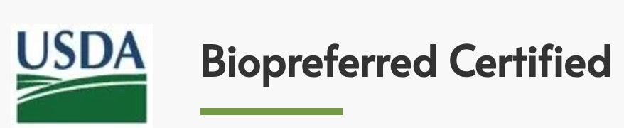 USDA Biopreferred Certified logo. Green and white text with logo.