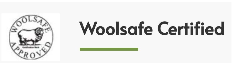 Woolsafe Certified logo with a sheep icon.