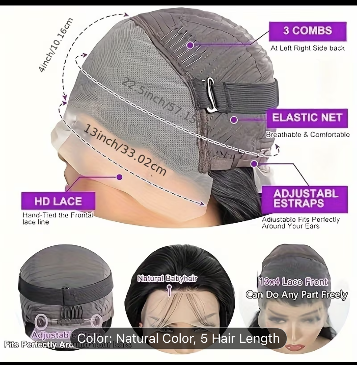 Tattooed man in a gray cap shown from side and front, with purple labels marking head and face areas