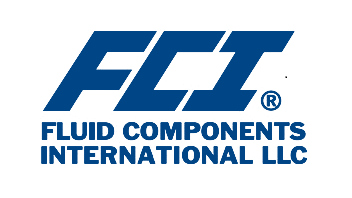 The logo for fluid components international llc is blue and white.