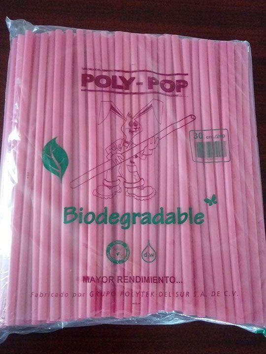 Una bolsa de pajitas biodegradables rosas de poly-pop