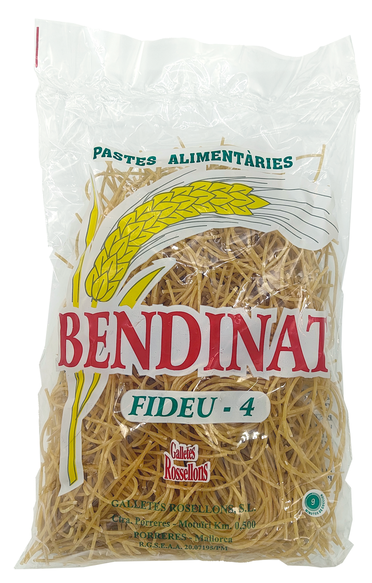 Una bossa de pasta bendinat fideu 4 sobre fons blanc.