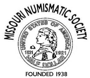 Missouri Numismatic Society logo with a U.S. half dollar coin and “Founded 1938” text