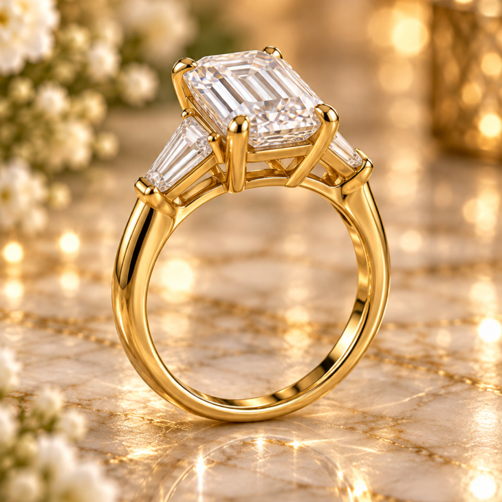 top view rectangle shaped diamond ring