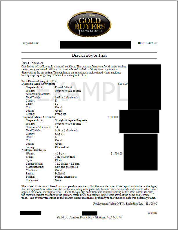 A sample of a gold buyers invoice on a white background.