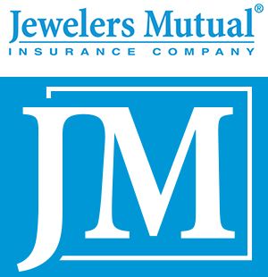 A blue and white logo for jewelers mutual insurance company