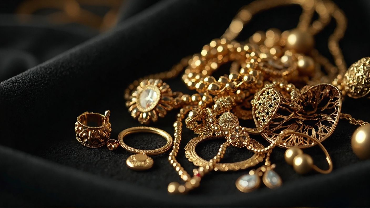 gold vintage jewelry on a jewelry mat