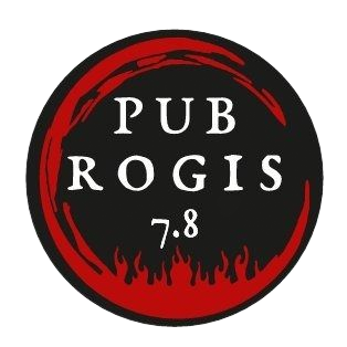 Logo del pub circolare nero e rosso: