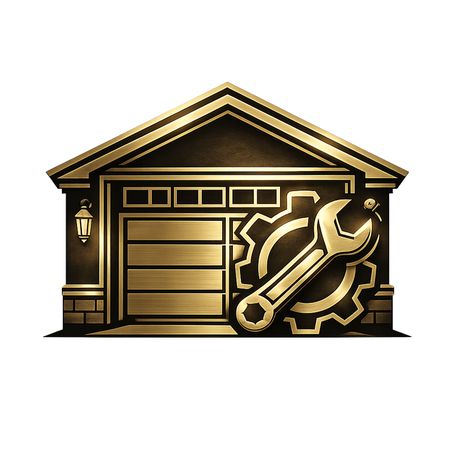 Gold garage icon with a wrench and gear, suggesting repair or maintenance