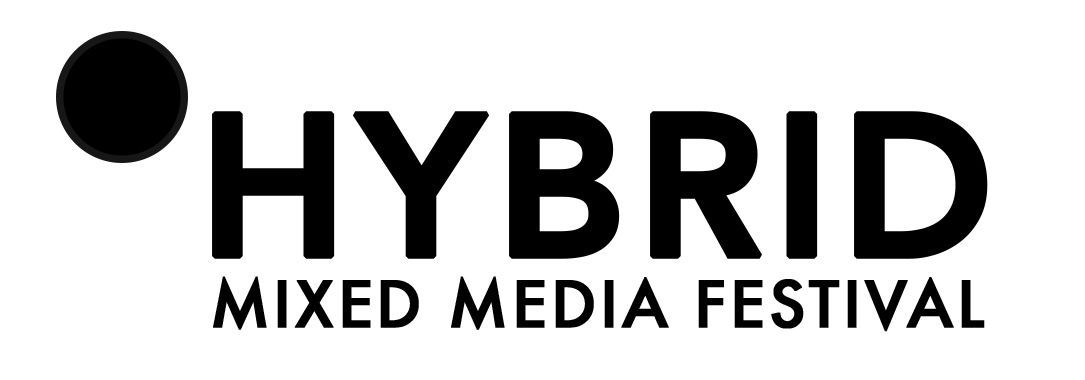 Logo for Hybrid Mixed Media Festival featuring a black dot to the left of the word 