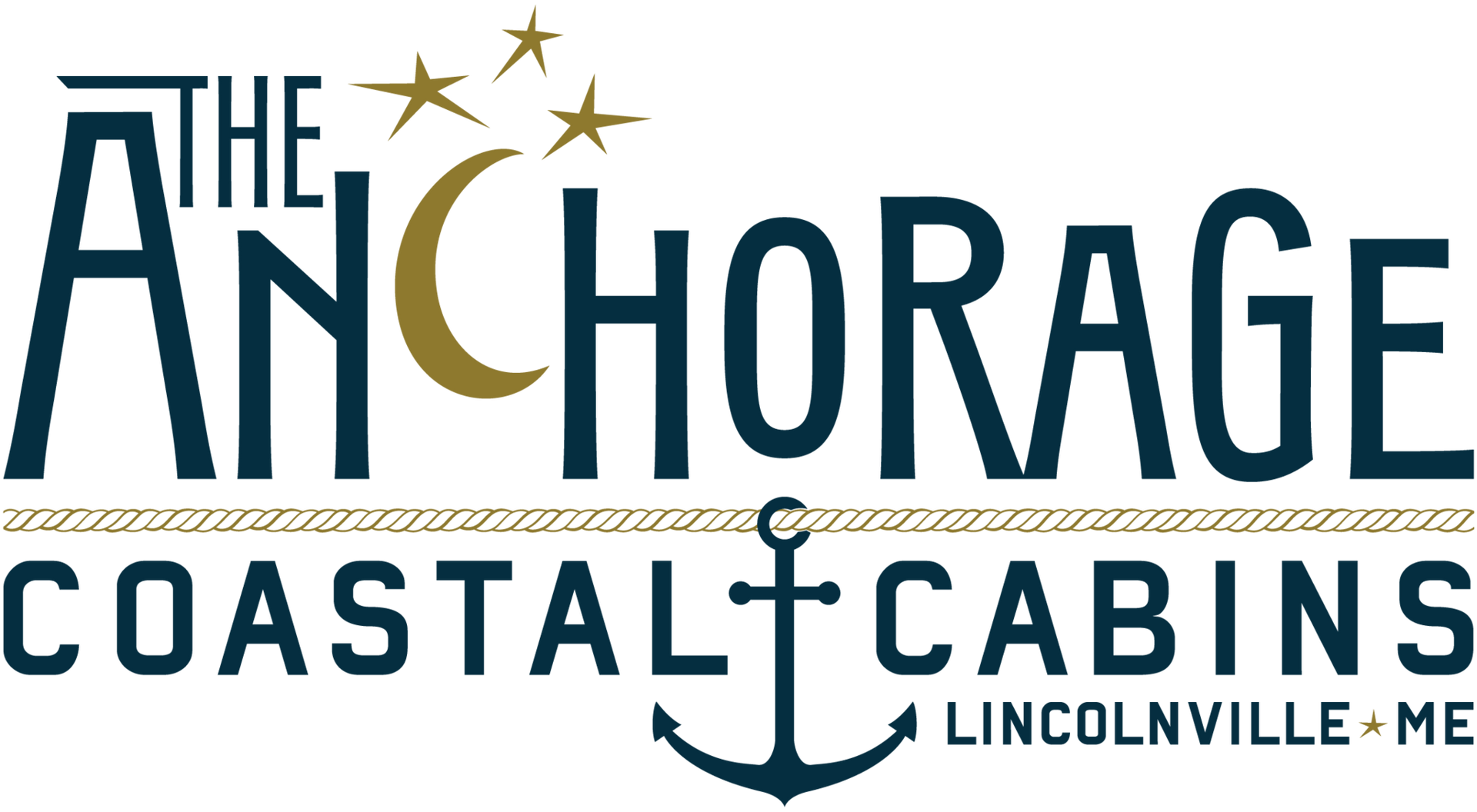 The Anchorage Coastal Cabins logo with an anchor and Lincolnville, Maine text