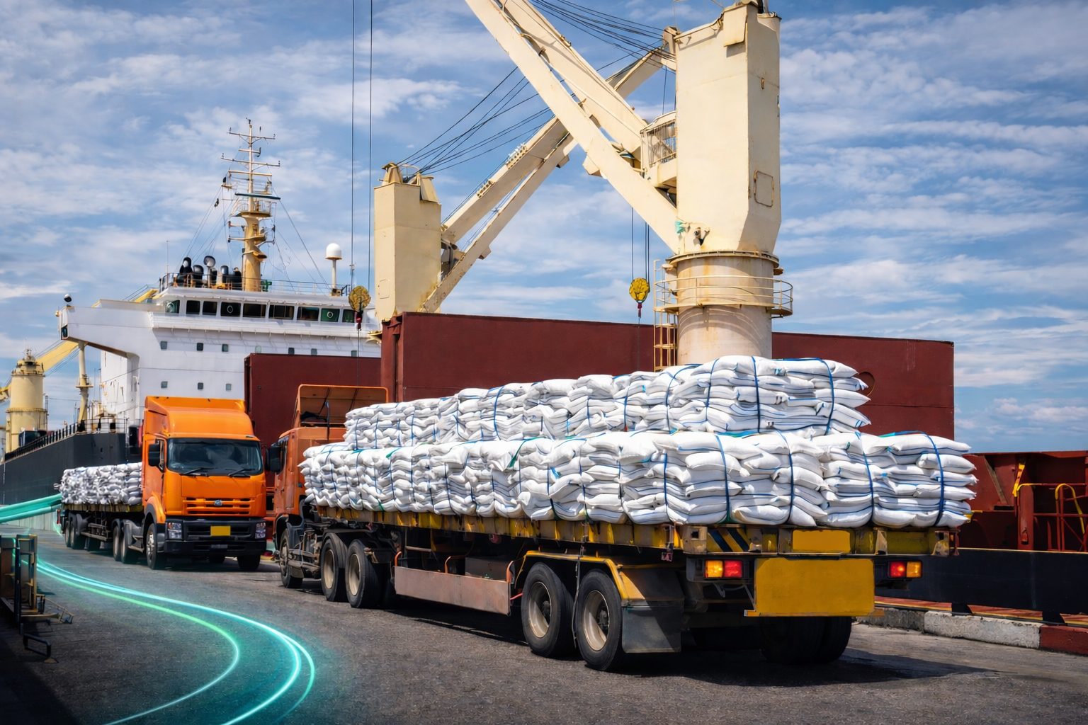 Bulk sugar being loaded for export at an international trade terminal as global sugar market activity strengthens in April 2026
