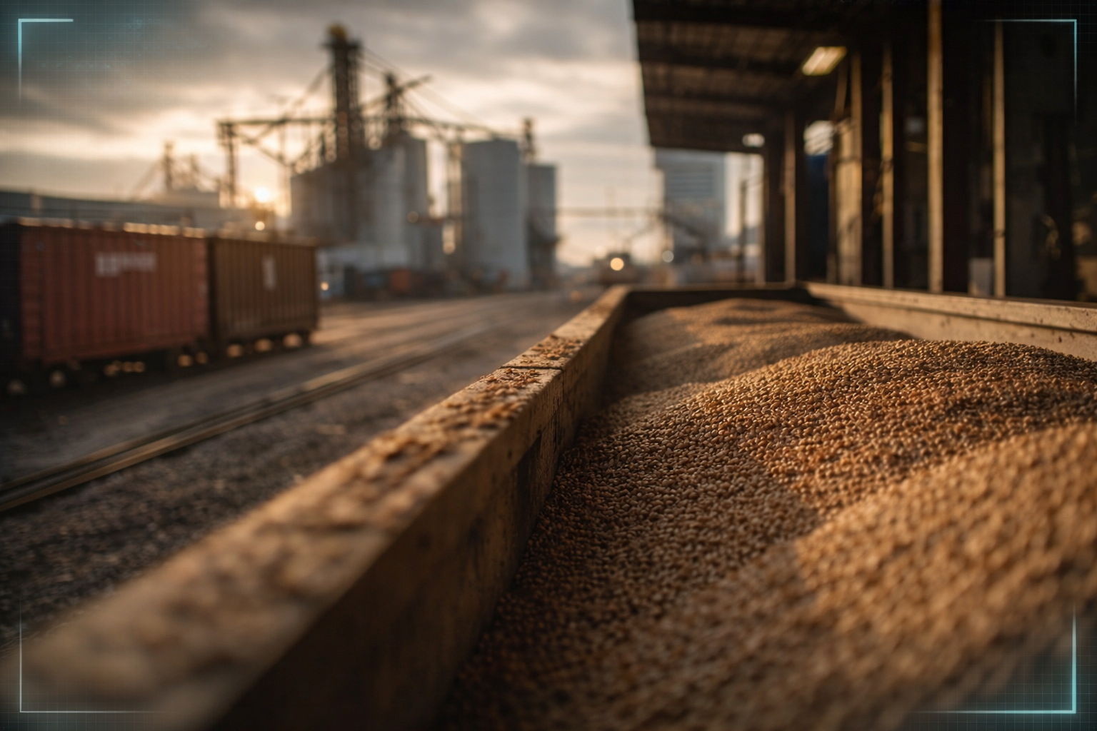 Agricultural commodities logistics with bulk grain supply, storage infrastructure, and global food trade operations