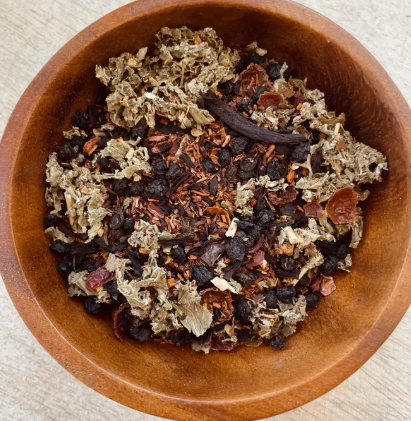 Self-Love Spell Tea loose leaf blend with hibiscus, rosebuds, and elderberries