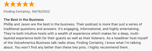 A review of a podcast called the best in the business