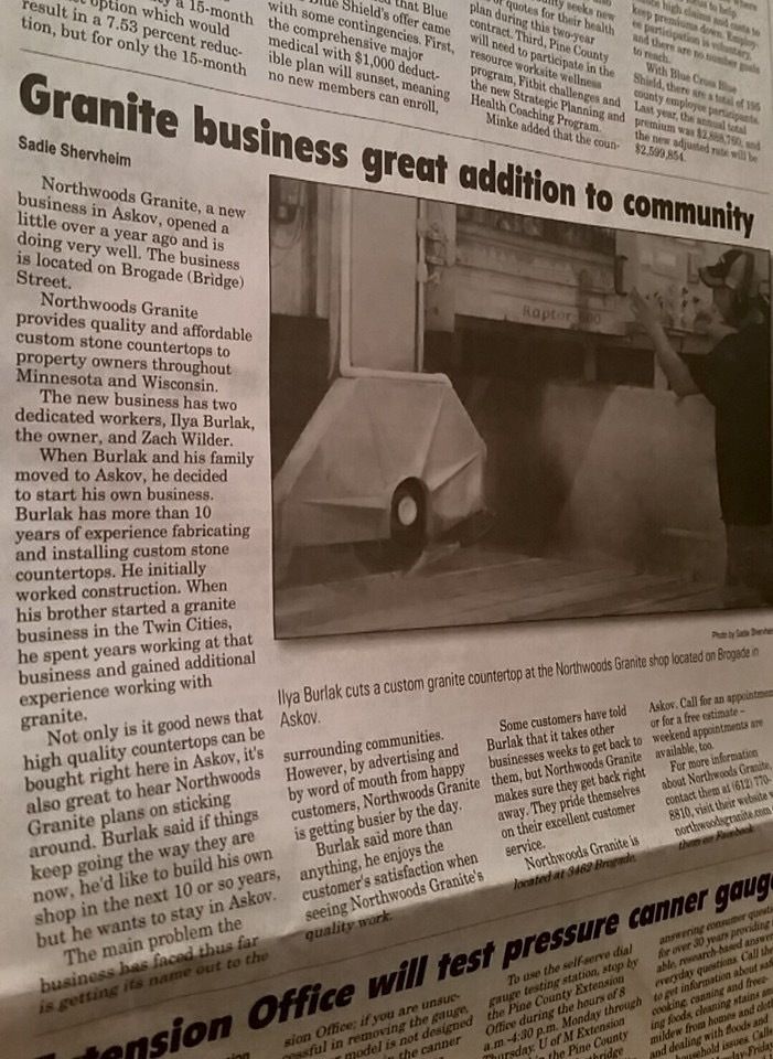 news paper talking about NorthWoods Granite success story news paper talking about NorthWoods Granite success story