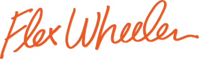 A handwritten logo for flex wheeler on a white background.