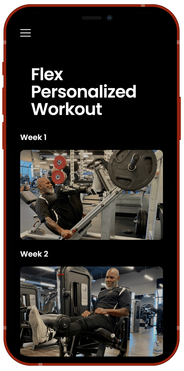 A phone with a flex personalized workout app on it.