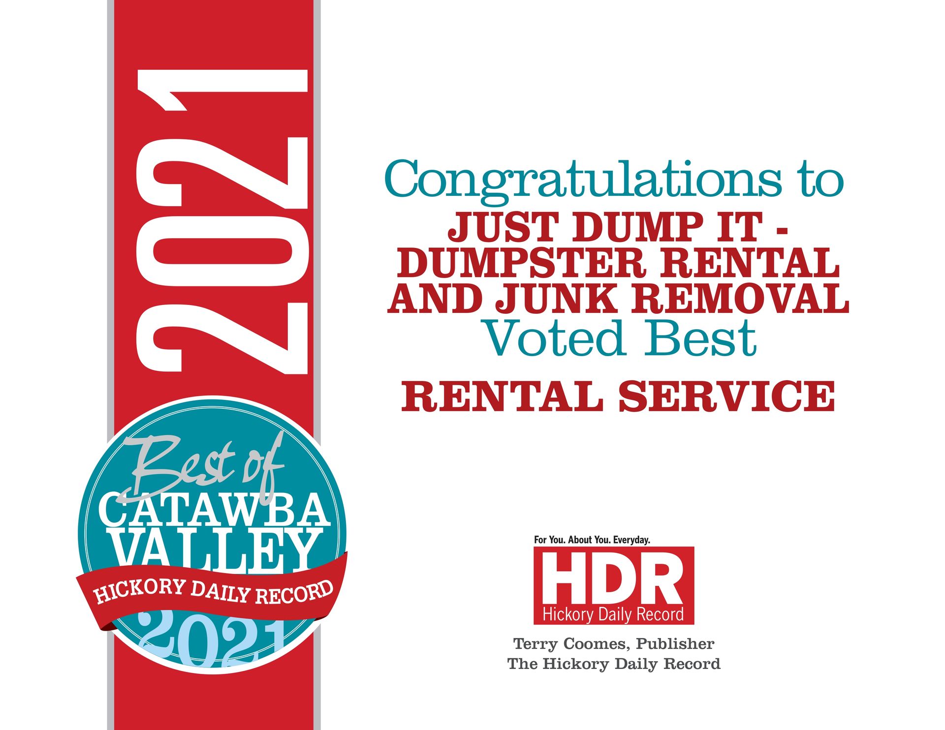 Congratulations to just dump it dumpster rental and junk removal voted best rental service
