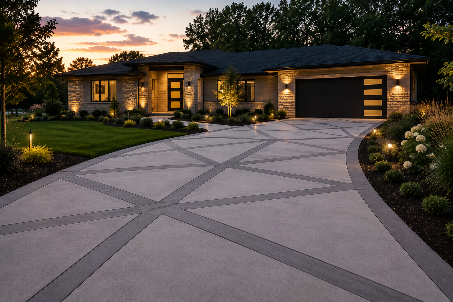 An image of geometric pattern in a concrete driveway in New Britain, CT