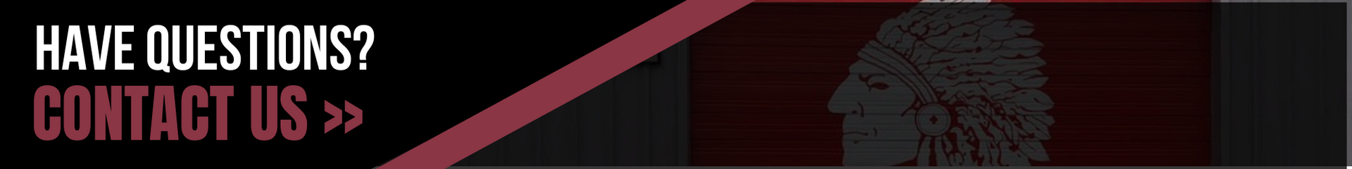 “Have questions? Contact us” banner with a headset icon and red call-to-action text on a dark background