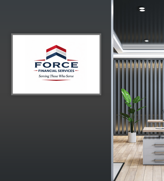 A Force Financial Services logo hangs on a dark office wall, adjacent to an interior room with a plant and desk.